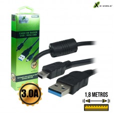 Cabo Mini USB V3 para PS3 com Filtro 1,8m 3.0A X-Cell XC-CAB3